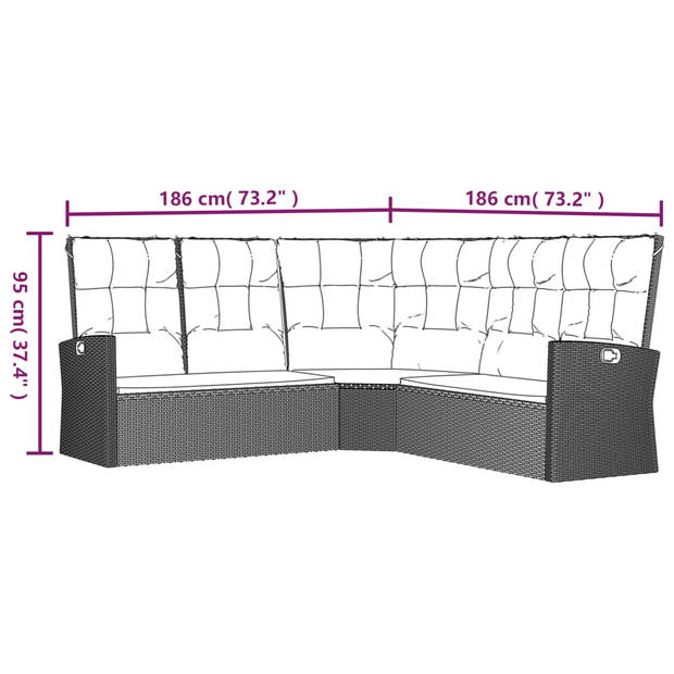 vidaXL 2-delige Loungeset met kussens poly rattan zwart