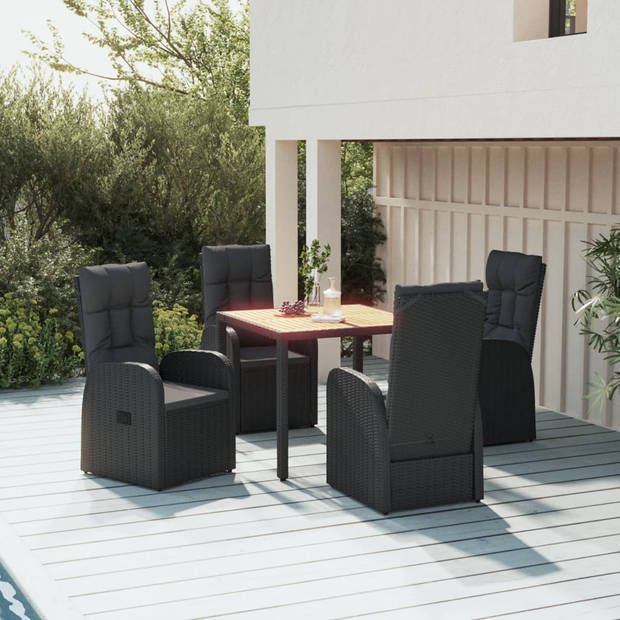 vidaXL 5-delige Tuinset met kussens poly rattan zwart