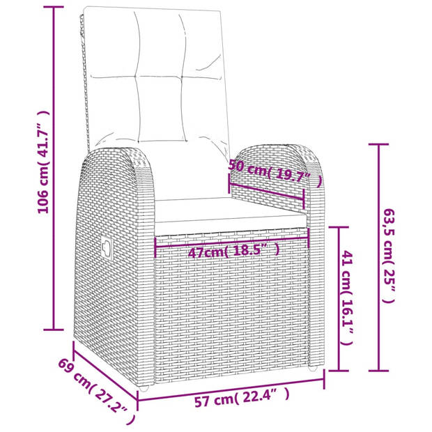 vidaXL 5-delige Tuinset met kussens poly rattan zwart