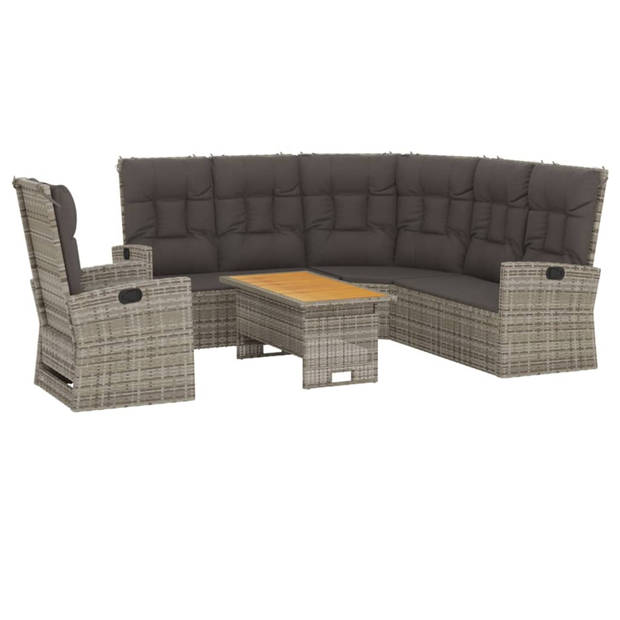 vidaXL 3-delige Loungeset met kussens poly rattan grijs