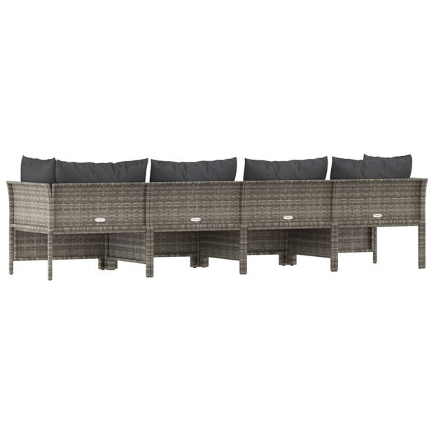 vidaXL 4-delige Loungeset met kussens poly rattan grijs