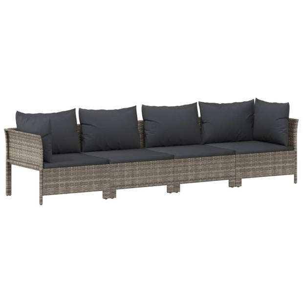 vidaXL 4-delige Loungeset met kussens poly rattan grijs