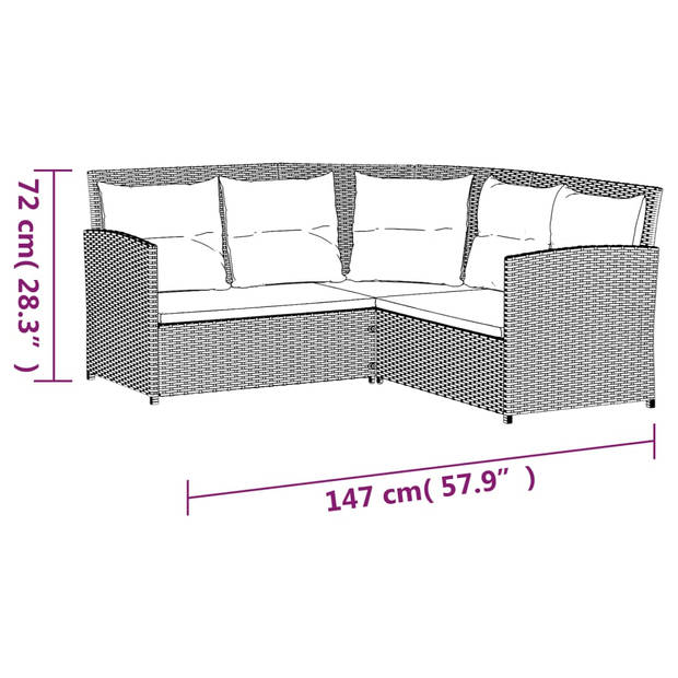 vidaXL 2-delige Loungeset met kussens L-vormig poly rattan zwart