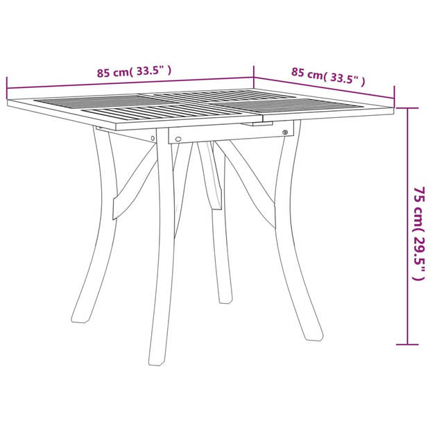 vidaXL Tuintafel 85x85x75 cm massief acaciahout