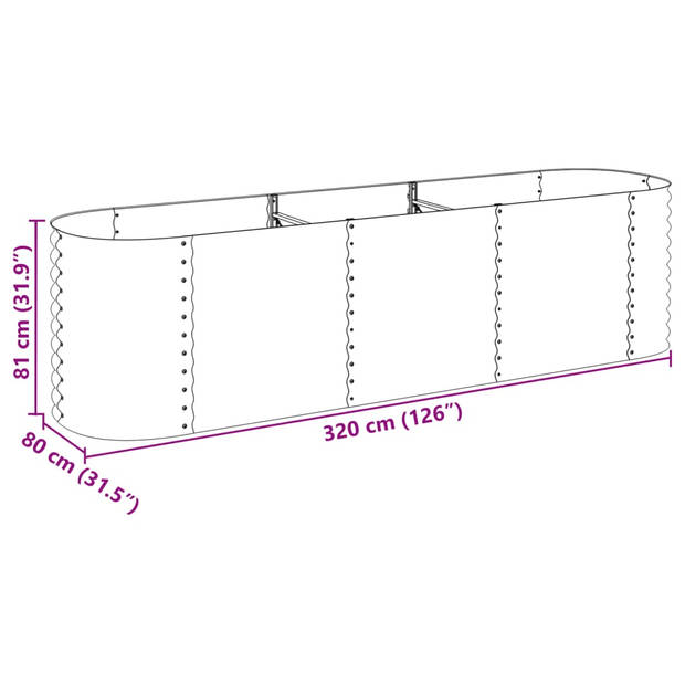 vidaXL Plantenbak verhoogd 320x80x81 cm gegalvaniseerd staal grijs