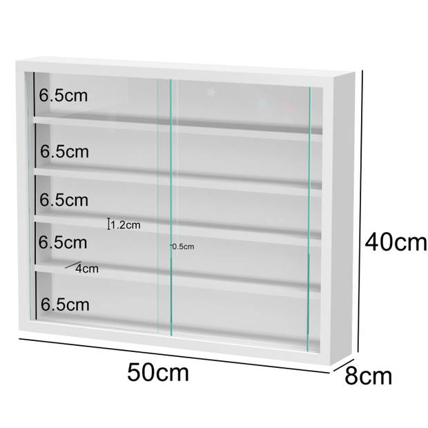 Vitrinekastje staande hangende wandvitrine - planken 50 cm breed x 4 cm diep - schuifdeuren