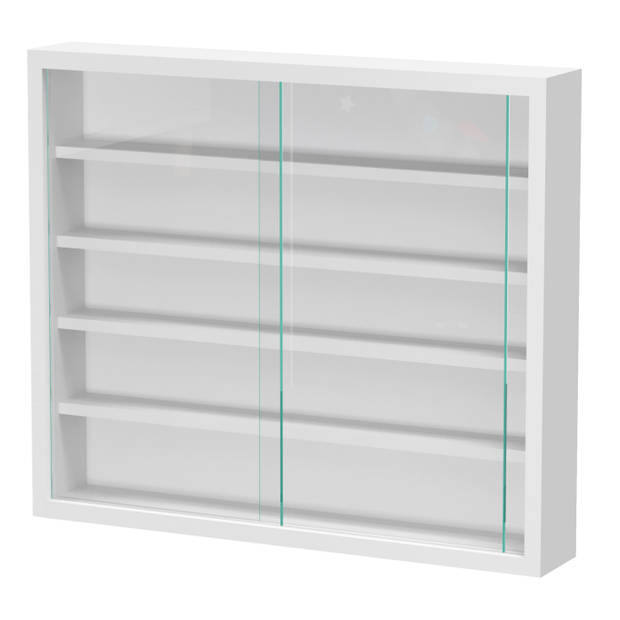 Vitrinekastje staande hangende wandvitrine - planken 50 cm breed x 4 cm diep - schuifdeuren