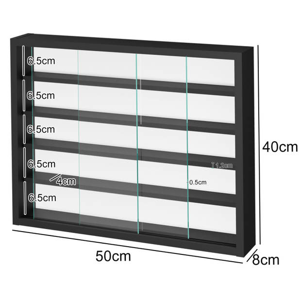 Vitrinekastje staande hangende wandvitrine - planken 50 cm breed x 4 cm diep - schuifdeuren