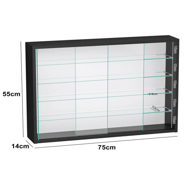 Vitrinekast staande hangende wandvitrine - schuifdeuren - 75 x 55 x 14 cm