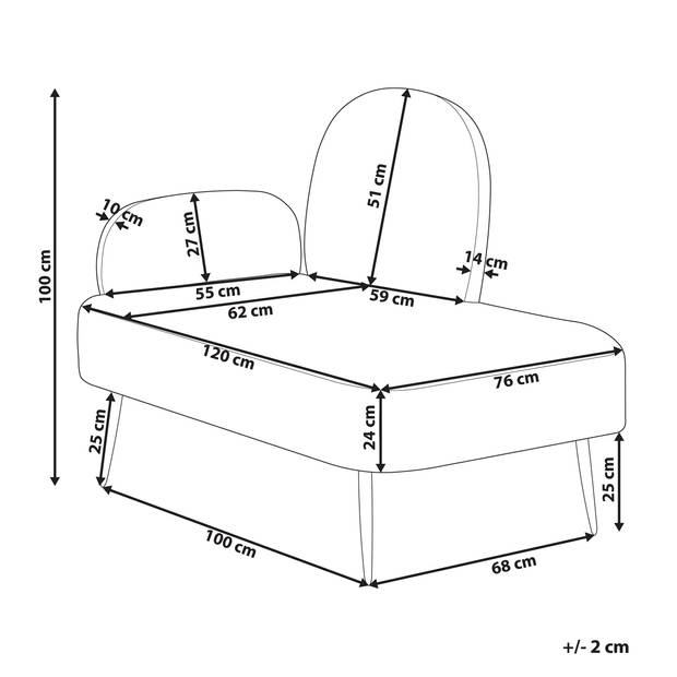 Beliani ARCEY - Chaise longue-Wit-Fluweel