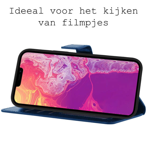 Basey Apple iPhone 14 Pro Max Hoesje Book Case Kunstleer Cover Hoes - Donkerblauw