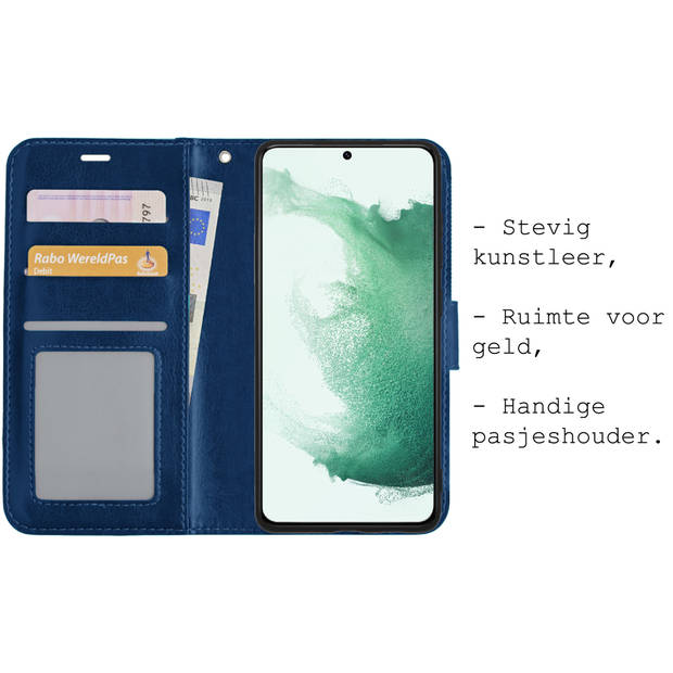 Basey Samsung Galaxy S22 Hoesje Book Case Kunstleer Cover Hoes - Donkerblauw