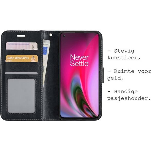 Basey OnePlus Nord 2 Hoesje Book Case Kunstleer Cover Hoes -Zwart