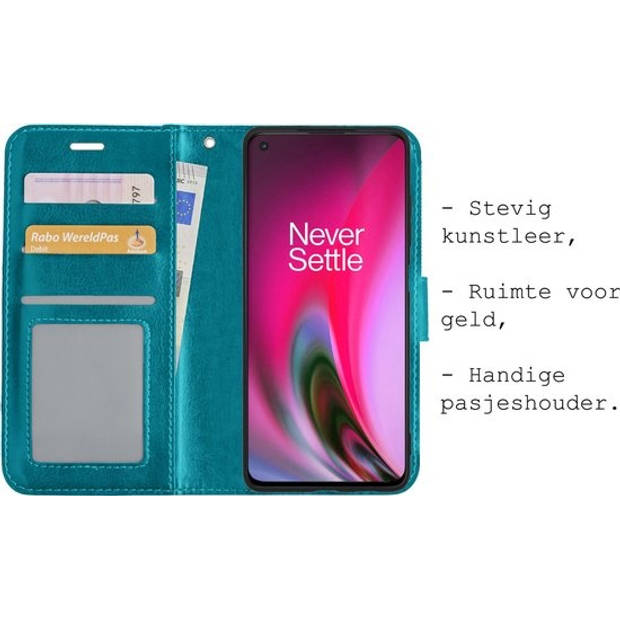 Basey OnePlus Nord 2 Hoesje Book Case Kunstleer Cover Hoes - Turquoise