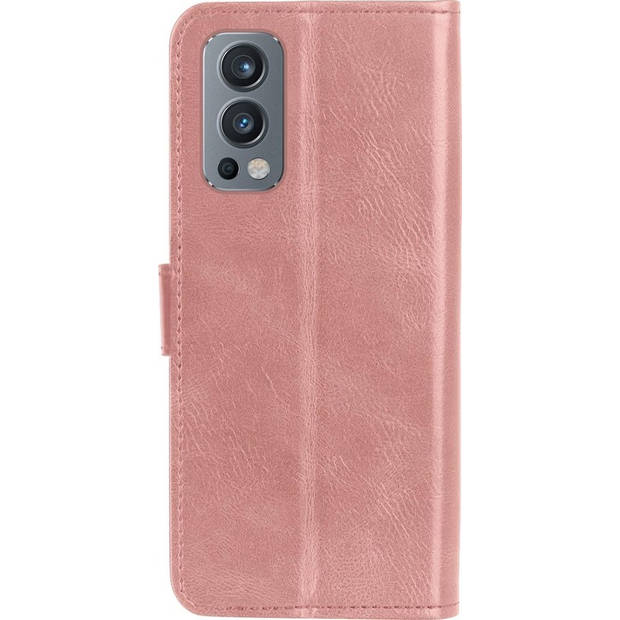 Basey OnePlus Nord 2 Hoesje Book Case Kunstleer Cover Hoes - Rose goud