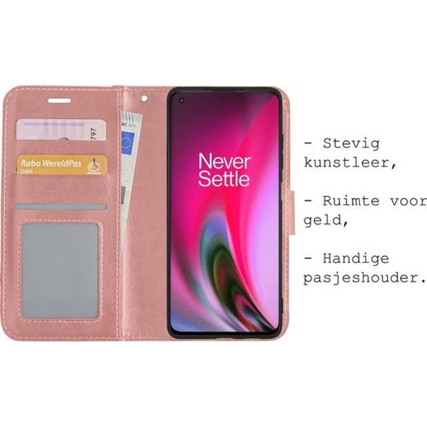 Basey OnePlus Nord 2 Hoesje Book Case Kunstleer Cover Hoes - Rose goud