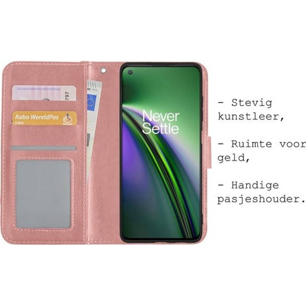 Basey OnePlus Nord CE Hoesje Book Case Kunstleer Cover Hoes - Rose goud