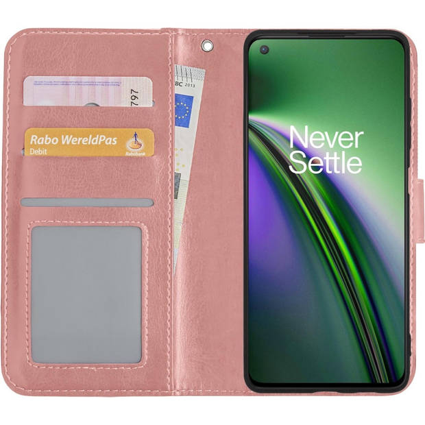 Basey OnePlus Nord CE Hoesje Book Case Kunstleer Cover Hoes - Rose goud