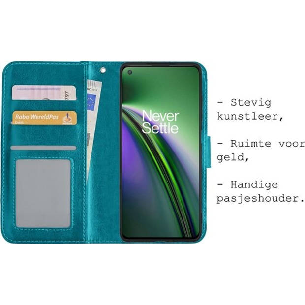 Basey OnePlus Nord CE Hoesje Book Case Kunstleer Cover Hoes - Turquoise