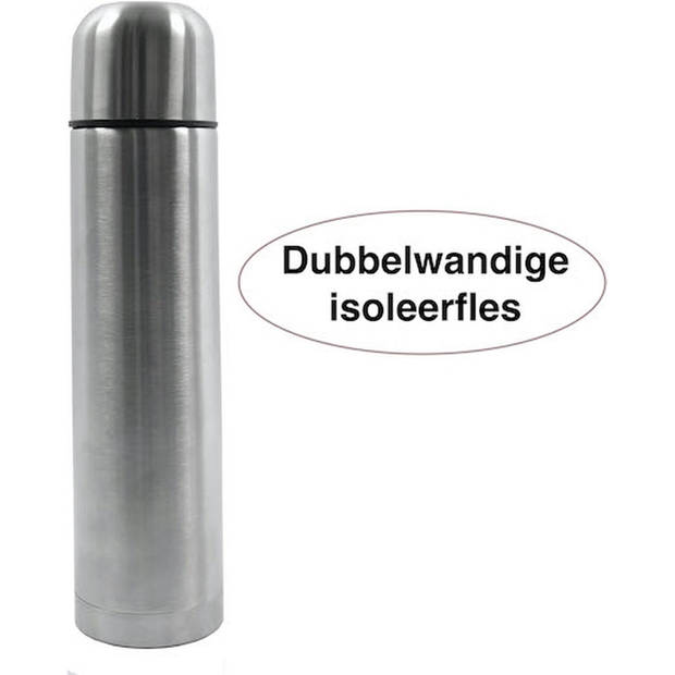 Hedendaagse Zilveren Thermosfles - Geïsoleerde Drinkfles - 500 ml - 6.5x6.5x24.5 cm - 5 Stuks