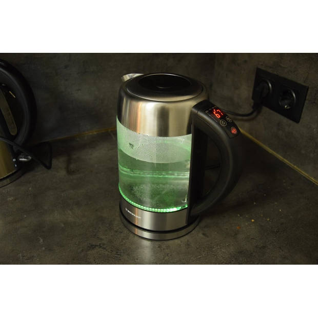 Glazen waterkoker RVS met Groen - blauw - lichtgroen - paars en rood LED licht (1,7 Liter)