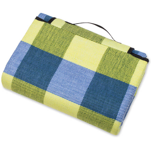 Picknickdeken, ruitmotief, geel-blauw, picknickkleed, 195 x 150 m, waterdicht, campingdeken, outdoor plaid, stranddeken