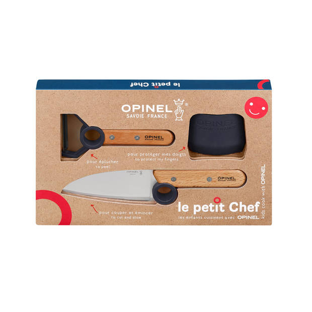 Opinel Le Petit Chef Kinderkeukensetje Rood - 3-delig - Koksmes, Vingerbeschermer en Dunschiller