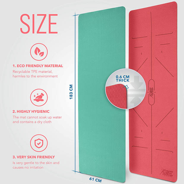 Yogamat, oranje/rood-turquoise, 183 x 61 x 0,6 cm, fitnessmat, gymmat, gymnastiekmat, logo