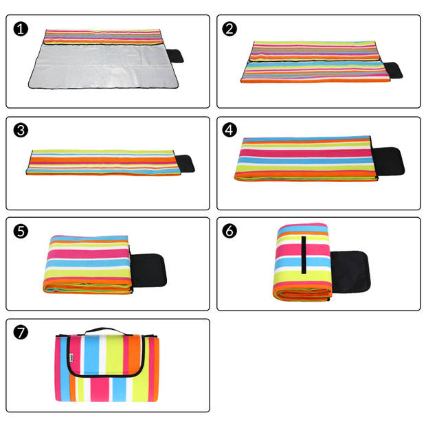 Detex- Picknickdeken, picknickkleed, met handvat, geïsoleerd en waterdicht, 195 x 150 cm, multicolor