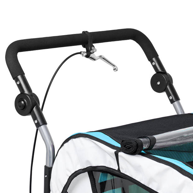 Samax- Fietskar 360 graden draaibaar, 2 in 1 jogger in blauw, zilveren frame