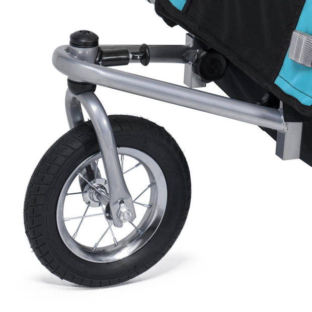 Samax- Fietskar 360 graden draaibaar, 2 in 1 jogger in blauw, zilveren frame