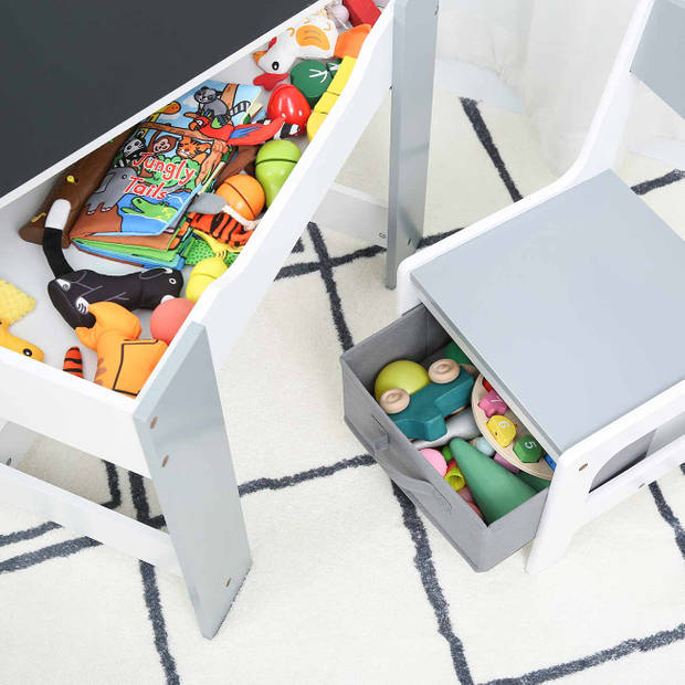 Baby Vivo kinderzitgroep Maurice, grijs, met multifunctionele tafel en 2 houten stoelen