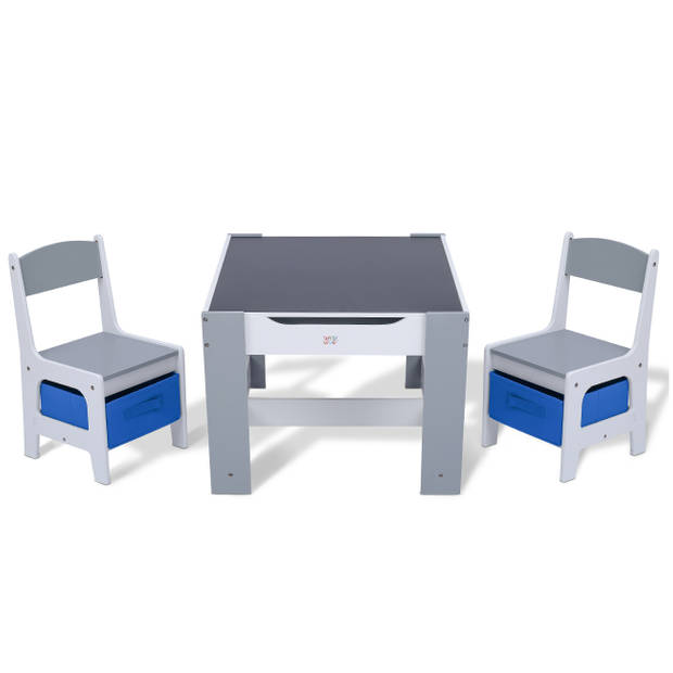 Baby Vivo kinderzitgroep Maurice, blauw, met multifunctionele tafel en 2 houten stoelen