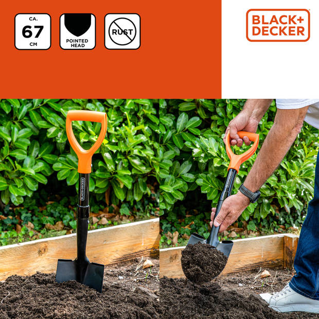 BLACK+DECKER Schep - 67 CM - 800 GR - Roestvrij - Koolstofstalen Kop en Glasvezel Handvat - Zwart