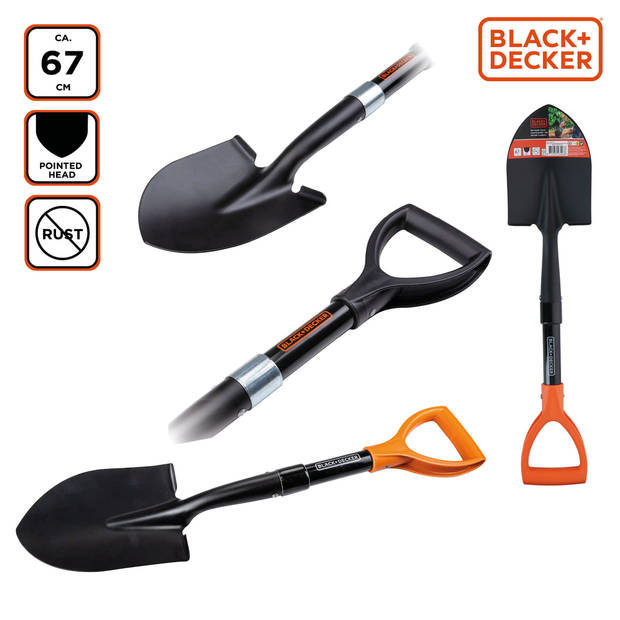 BLACK+DECKER Schep - 67 CM - 800 GR - Roestvrij - Koolstofstalen Kop en Glasvezel Handvat - Zwart