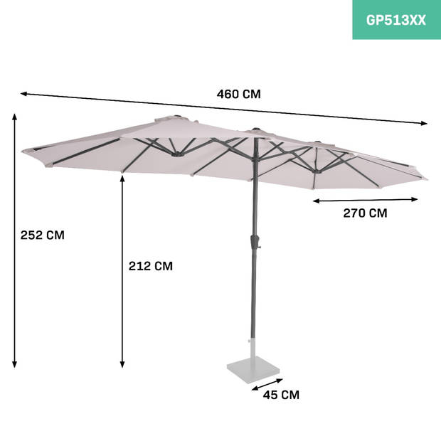 VONROC Premium Parasol Iseo - 460x270cm – Duurzame parasol – Extra-large - UV werend doek - Beige – Incl. beschermhoes