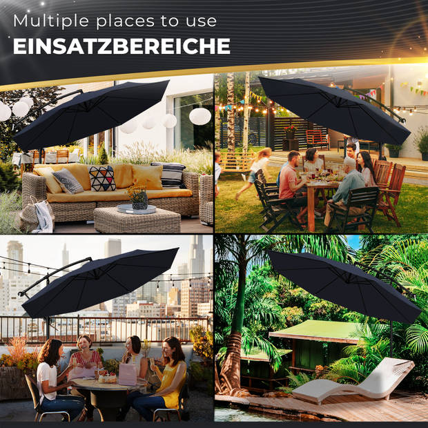 Tillvex Parasol Ø 3m donkerblauw -zweefparasol -hangparasol- vrijhangende parasol- tuinparasol- slinger-balkon- alumi...