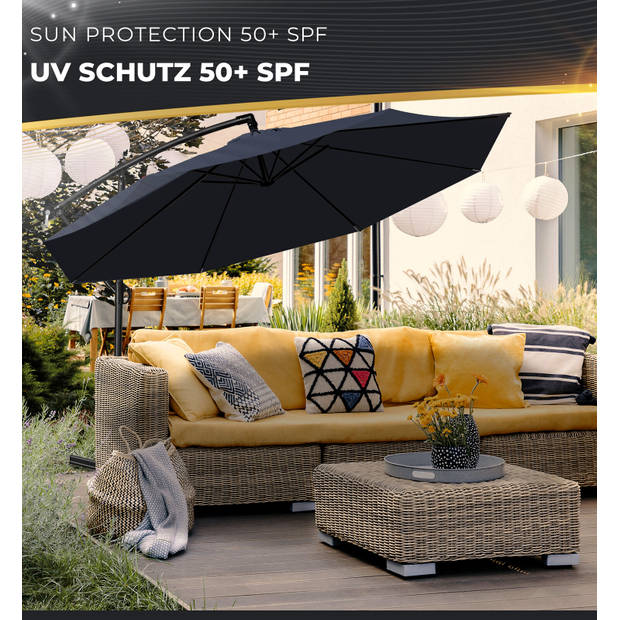 Tillvex Parasol Ø 3m donkerblauw -zweefparasol -hangparasol- vrijhangende parasol- tuinparasol- slinger-balkon- alumi...