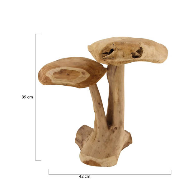 DKNC - Decoratie paddenstoel Megan - Teak hout - 42x26x39cm - Bruin