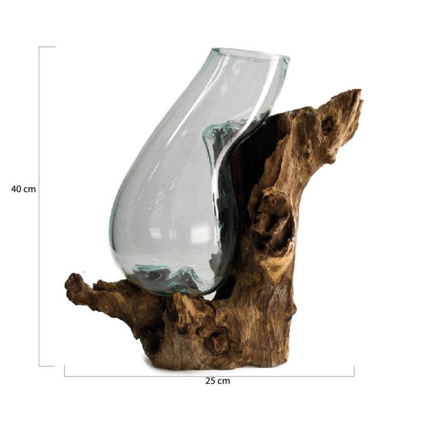 DKNC - Decoratief beeld Napels- Glas met hout - 25x25x40cm - Bruin