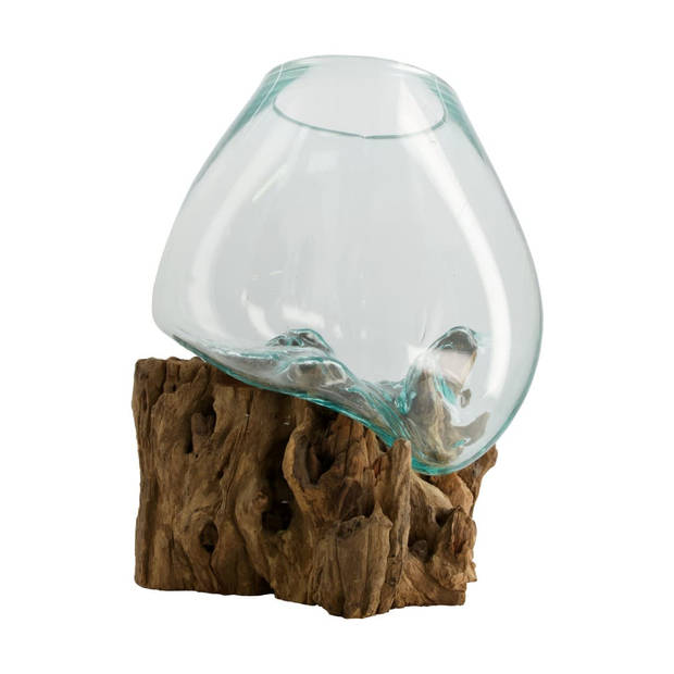 DKNC - Decoratief beeld Aiden - Glas met hout - 48x48x43cm - Bruin