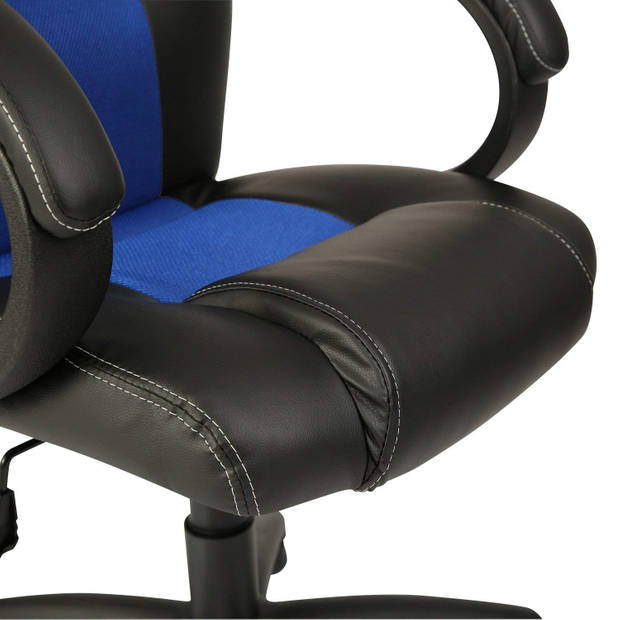 Tresko- Racing bureaustoel zwart/blauw, gevoerde armleuningen, kantelmechanisme, gasveer SGS getest