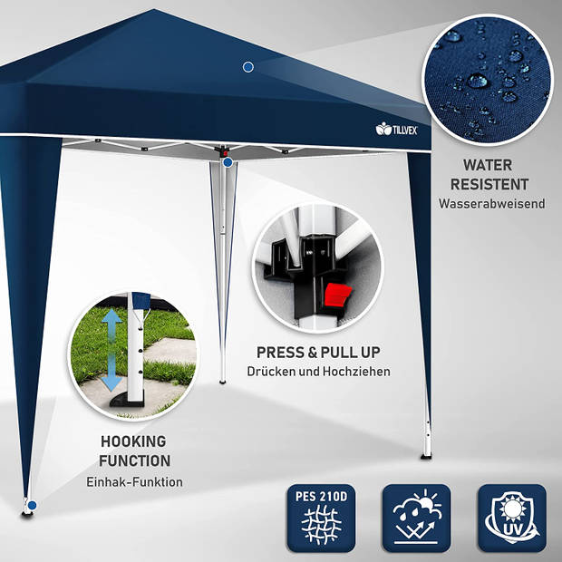 Tillvex Partytent 3 x 3 meter, pop up tent, blauw