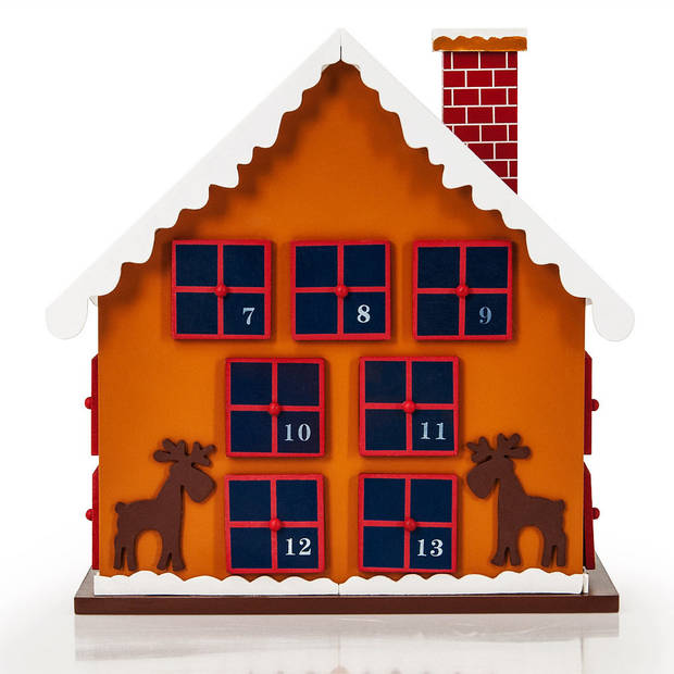 Adventskalender Houten Winterhuisje, Kerst, Advent, 29x21x32cm, hout
