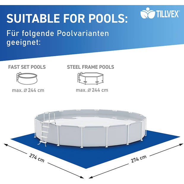 Tillvex Grondzeil voor zwembad, 274 x 274 cm, voor zwembaden tot Ø 244cm, uv-stabiel en scheurvast