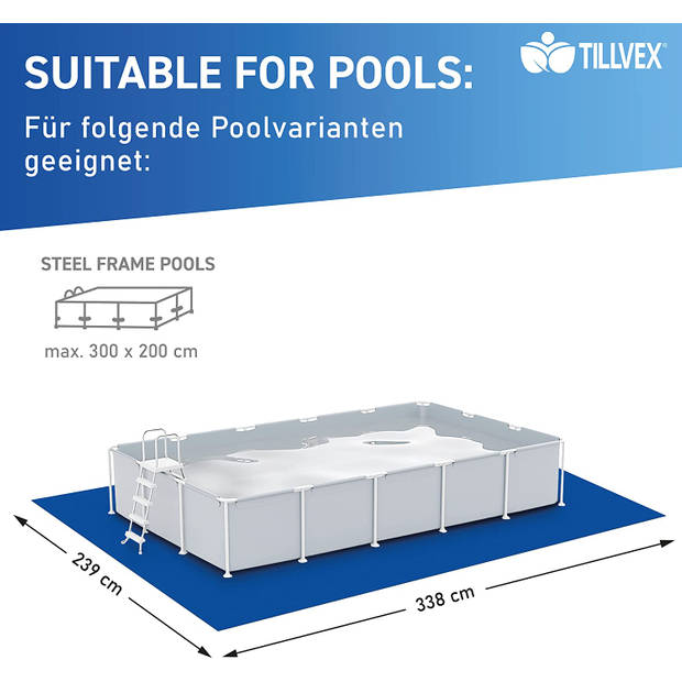 Tillvex Grondzeil voor zwembad, 338 x 239 cm, rechthoekig, uv-stabiel en scheurvast