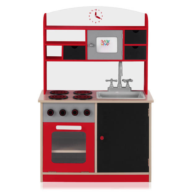 Baby Vivo - Kinderkeuken speelkeuken van hout met schoolbord - Mila in rood