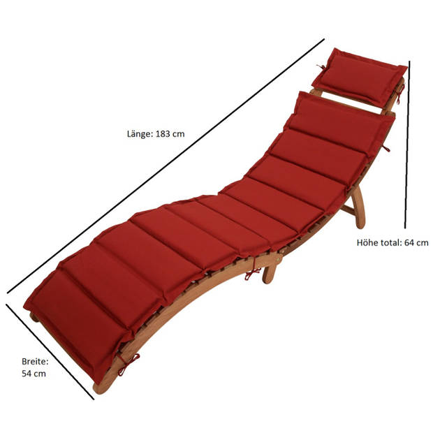 Degamo-ligstoel-ligbed-loungestoel PANAMA met rood kussen -opvouwbaar- acacia geolied--FSC®-gecertificeerd