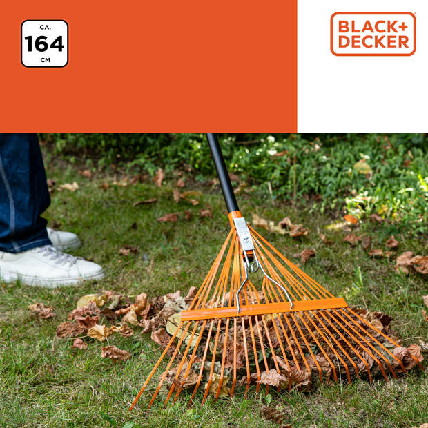 BLACK+DECKER Tuinhark BXGTTO7001 - 164 x 60 x 3 CM - Bladhark met Comfortabele Handgreep - Oranje/Zwart