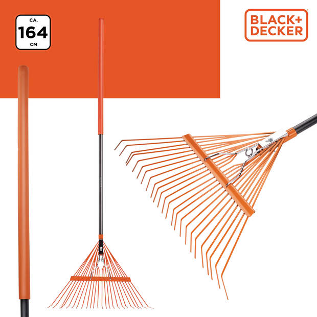 BLACK+DECKER Tuinhark BXGTTO7001 - 164 x 60 x 3 CM - Bladhark met Comfortabele Handgreep - Oranje/Zwart